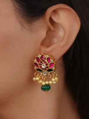 Multicolor Gold Plated Temple Earrings - TMPEAR91M