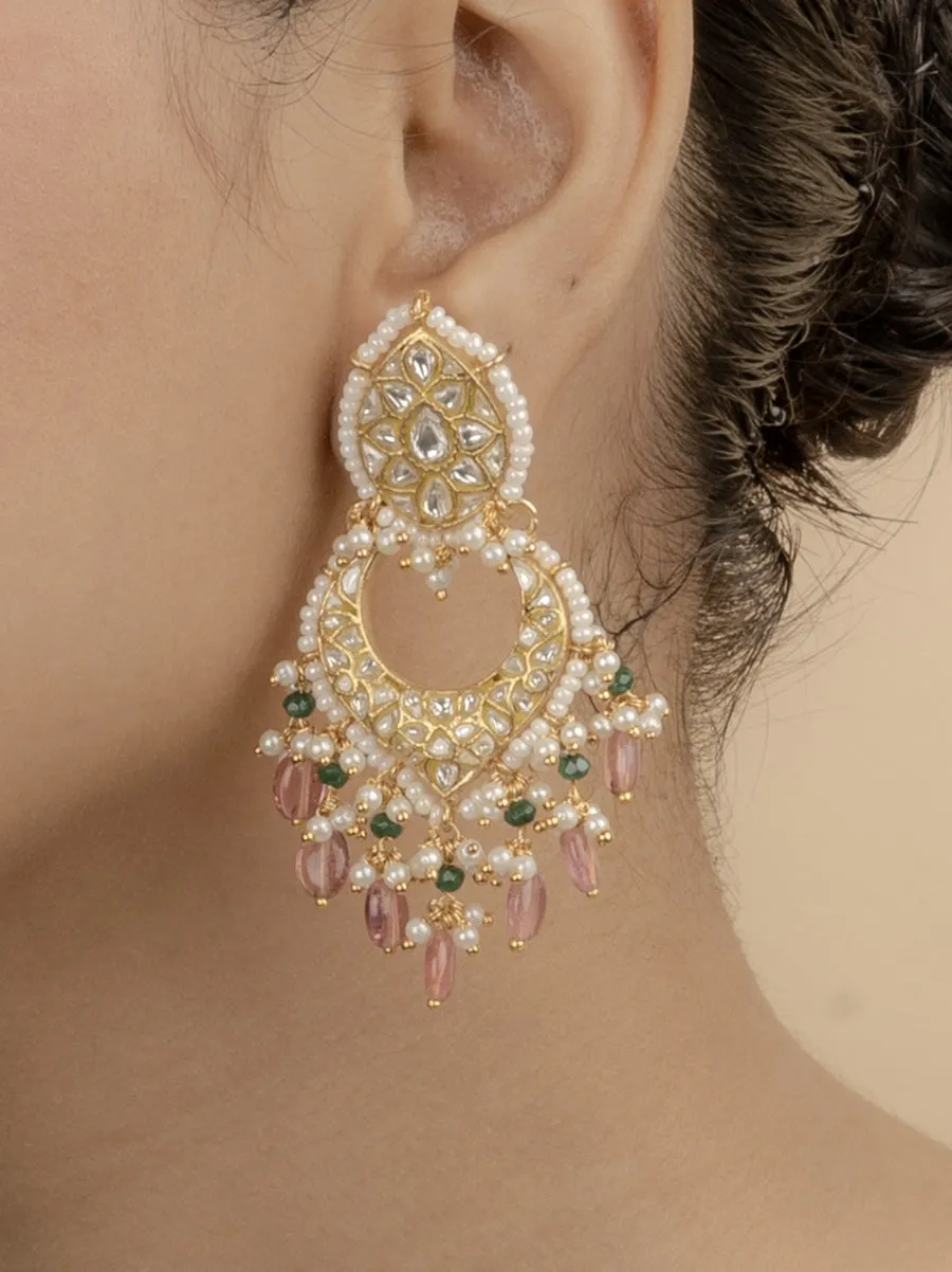 Multicolor Gold Plated Thappa Jadau Kundan Earrings - TJ-E5