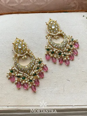 Multicolor Gold Plated Thappa Jadau Kundan Earrings - TJ-E5