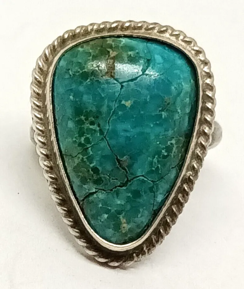 Native American Sterling Silver & Turquoise Ring Size 5, 7.8 grams