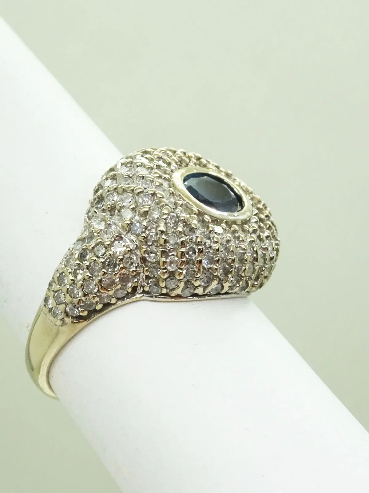 Natural Heated Sapphire & Earth Mined Diamond Pave Ring 14k White Gold Size 7