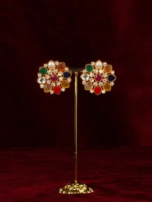 Navratna Gold Plated Moissanites Earrings - MO-EAR46N
