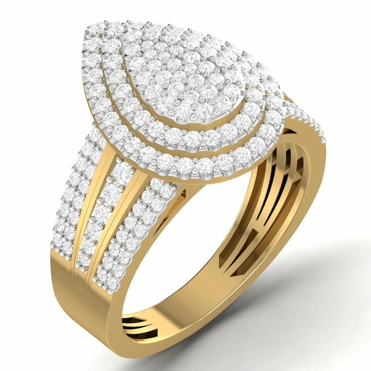 Omoni Pear Cut Natural Diamond Cluster Engagement Ring in 18K Gold
