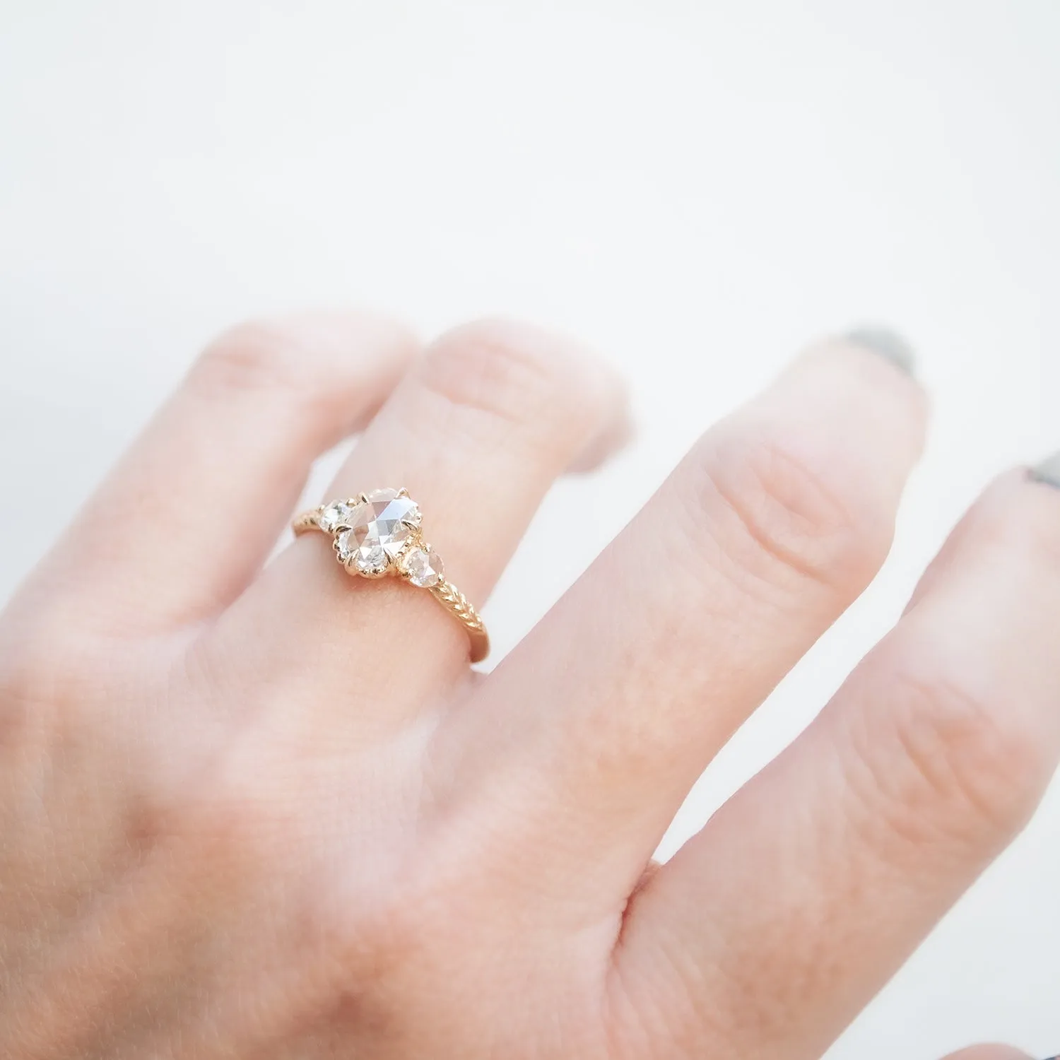 Oval Three Diamond Evergreen Ring