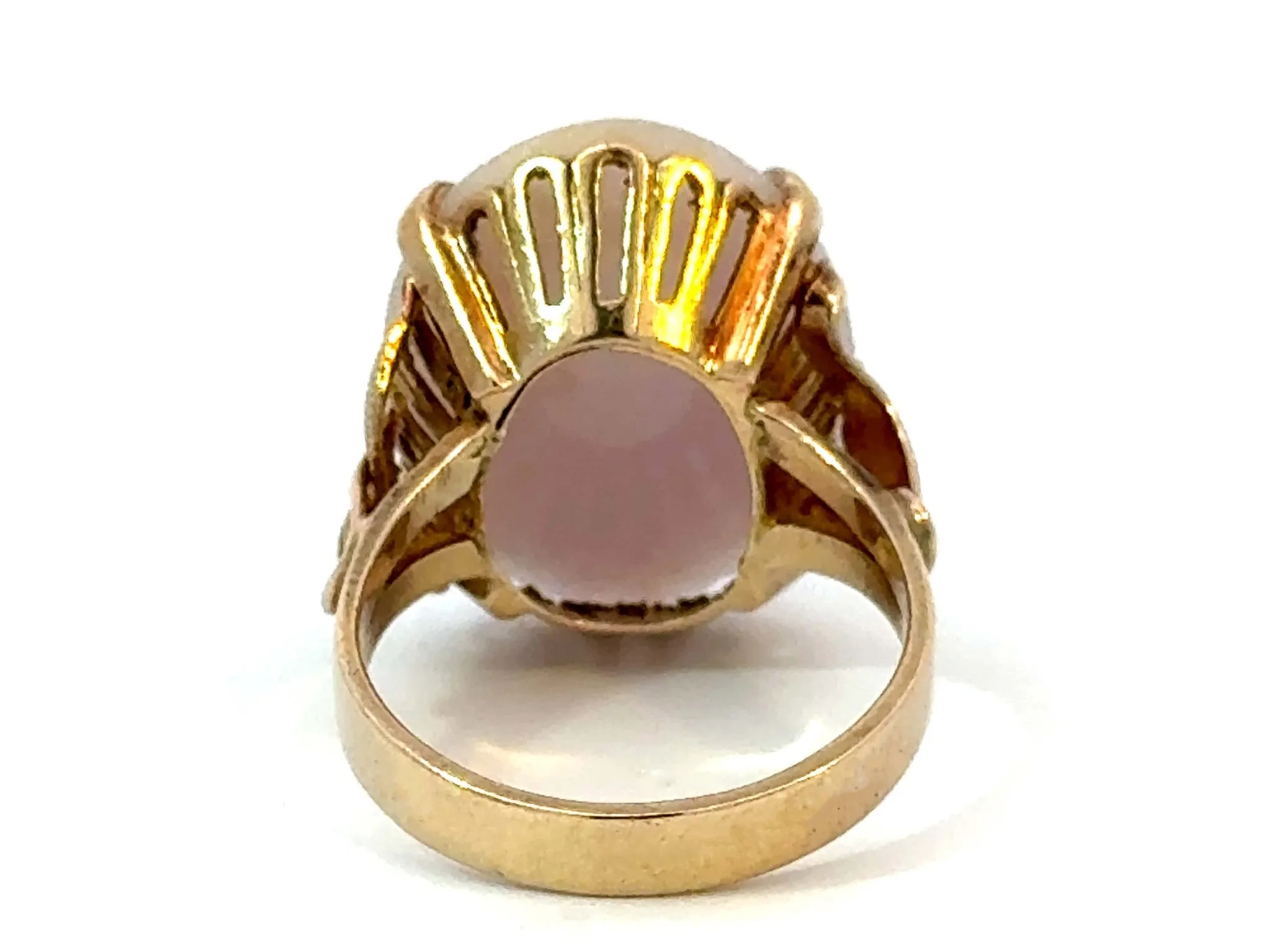 Oval White Jade Cabochon Ring 14K Yellow Gold