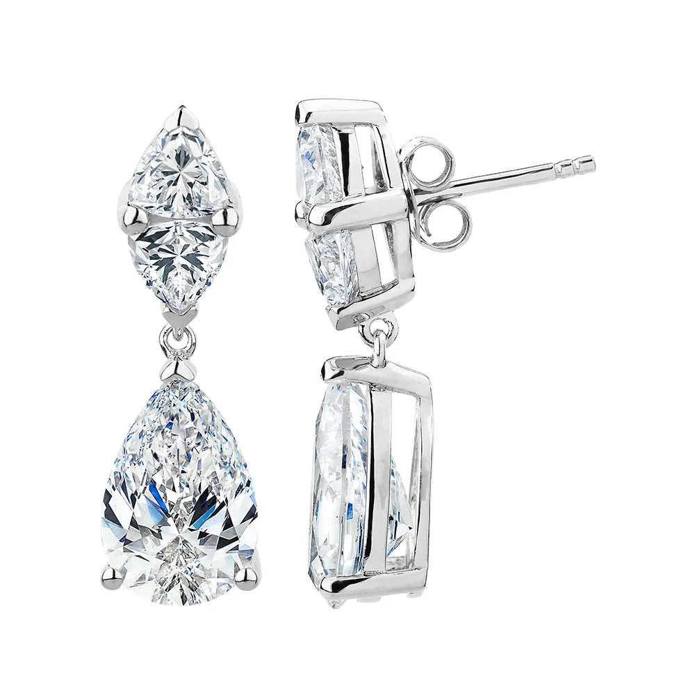 Pear and Trilliant drop earrings with 7.44 carats* of diamond simulants in sterling silver