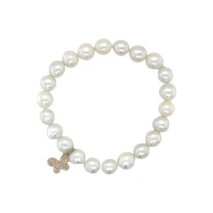 Pearl Bracelet with Diamond Butterfly Charm
