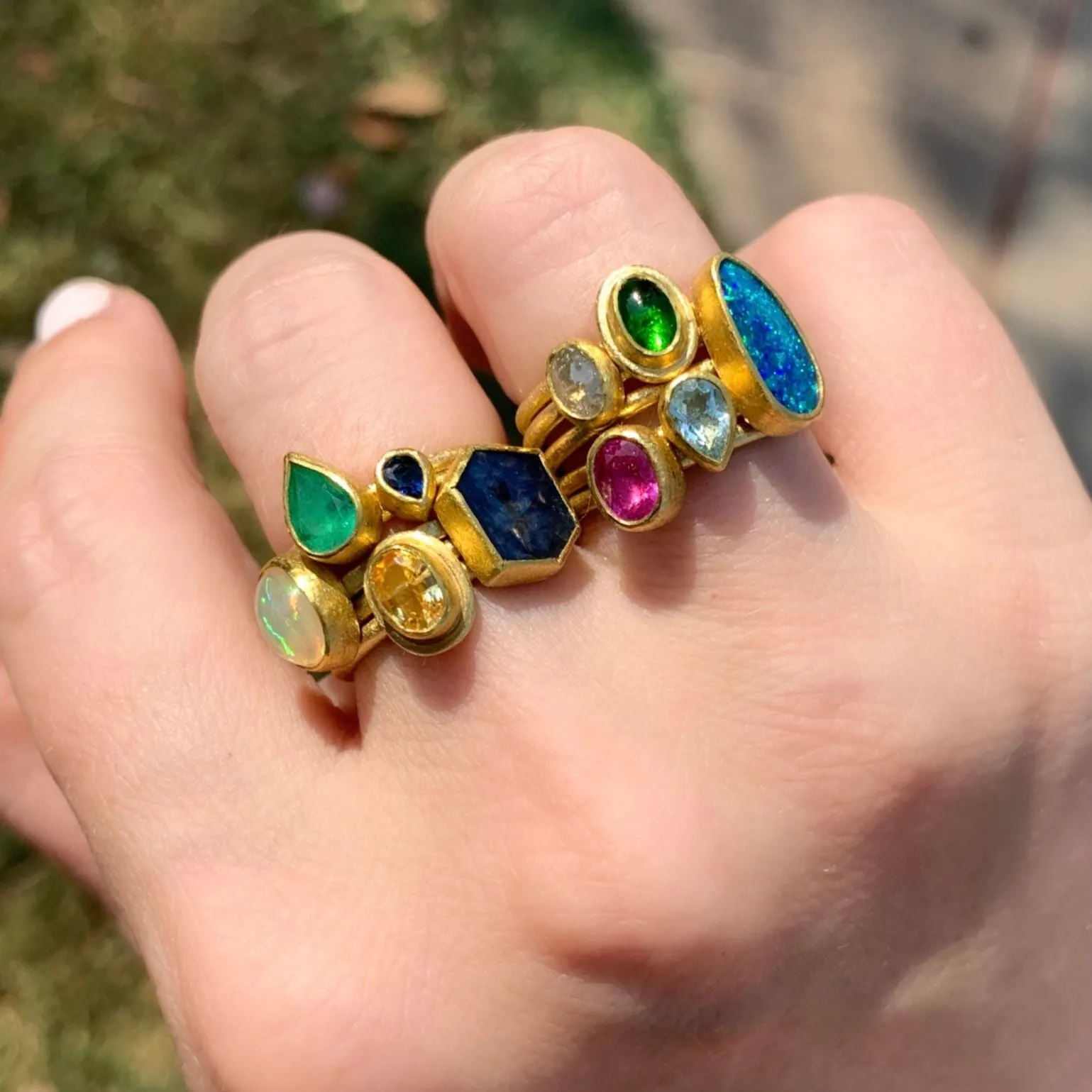 Petra Class Faceted Yellow Sapphire Gold Oval Stack Ring