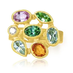 Petra Class Mixed Faceted Gemstones Gold Mosaic Ring