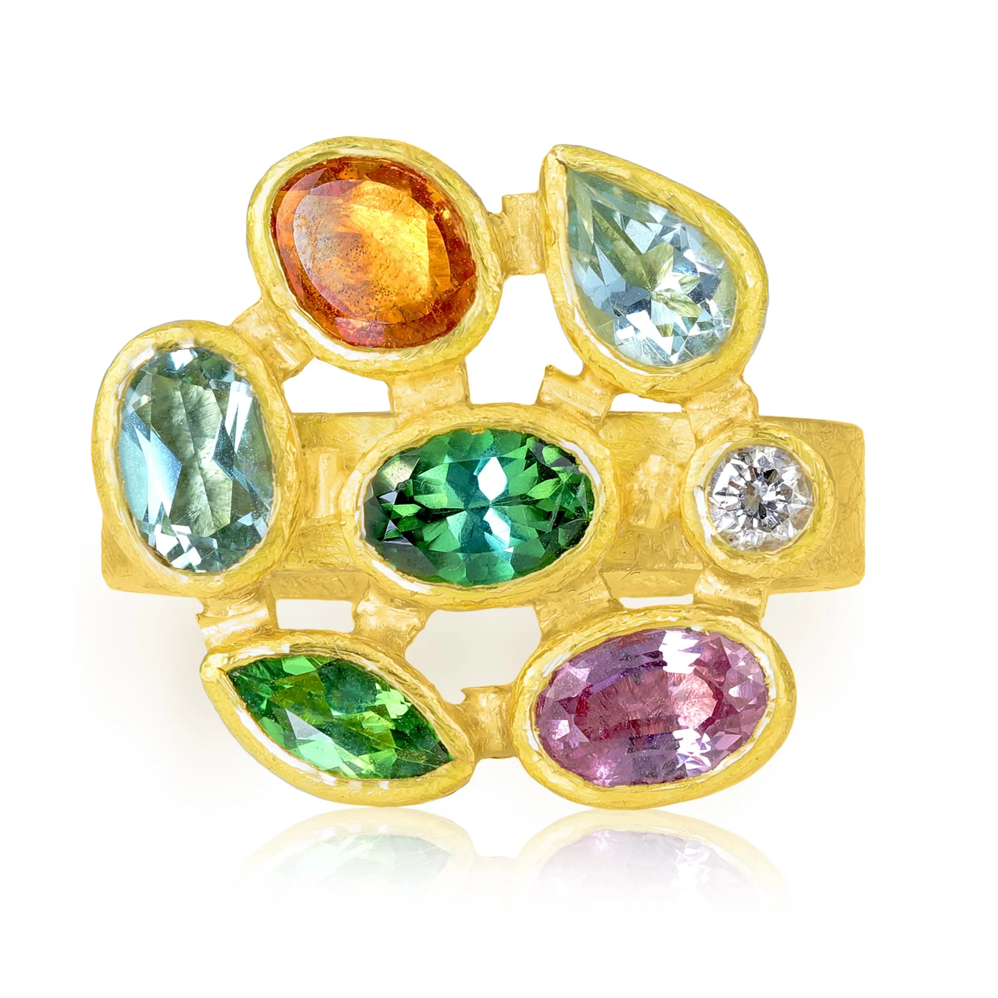 Petra Class Mixed Faceted Gemstones Gold Mosaic Ring