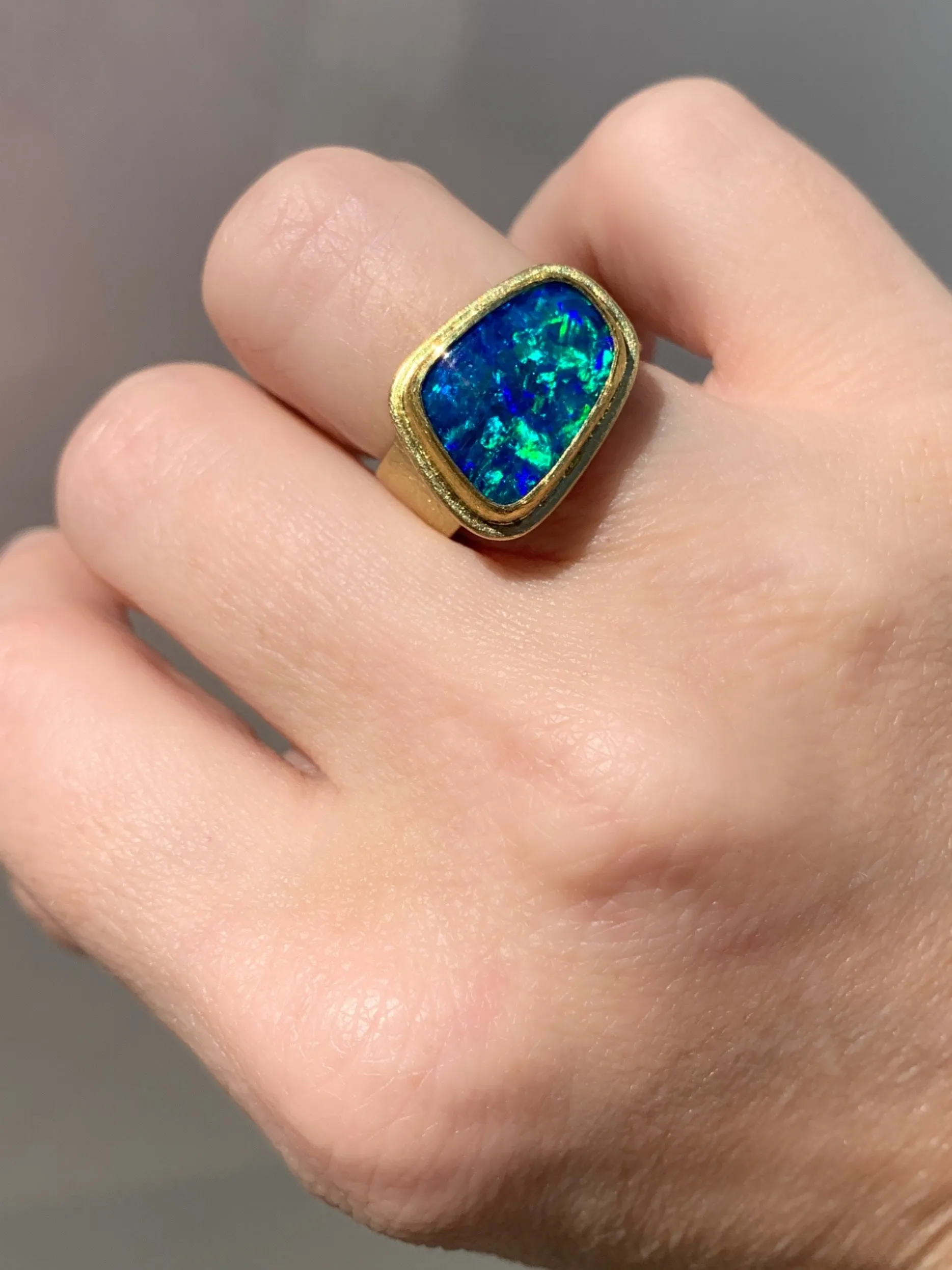 Petra Class One of a Kind Deep Blue Electric Australian Opal Gold Ring