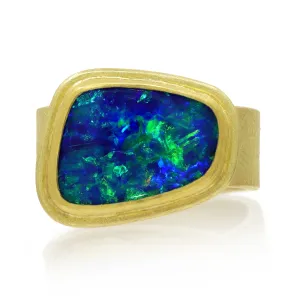 Petra Class One of a Kind Deep Blue Electric Australian Opal Gold Ring