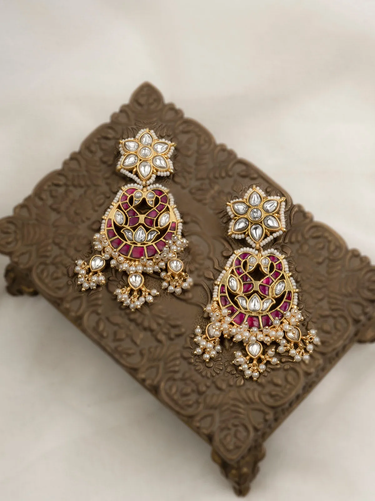 Pink Color Gold Plated Mishr Earrings - MR-E176WP