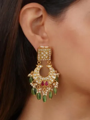 Pink Color Gold Plated Thappa Jadau Kundan Earrings - TJ-E20WP