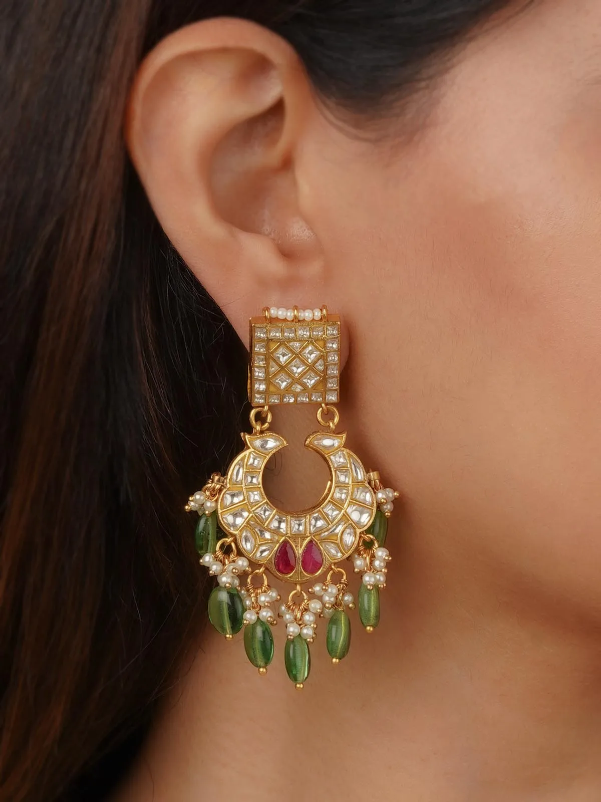 Pink Color Gold Plated Thappa Jadau Kundan Earrings - TJ-E20WP