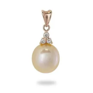 Pink Freshwater Pearl Pendant in Rose Gold with Diamonds - 10-11mm