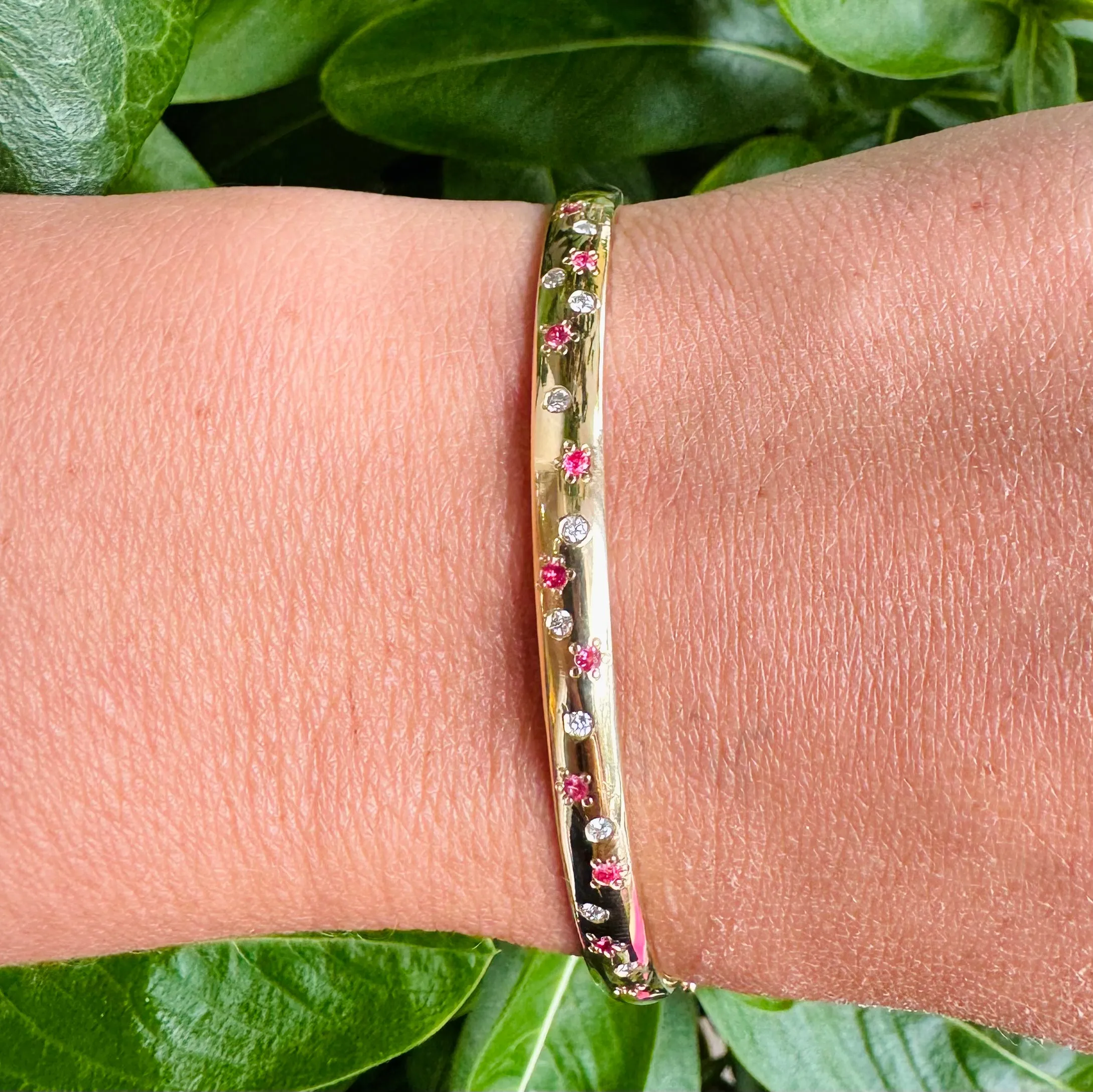 Pink Sapphire & Diamond Burst Bangle