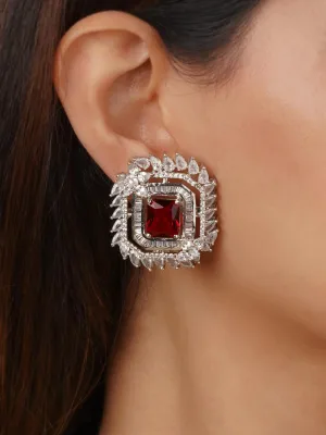 Red Color Silver Plated Faux Diamond Earrings - CZEAR408R