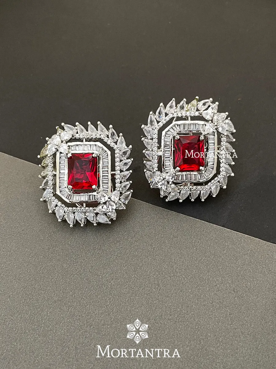 Red Color Silver Plated Faux Diamond Earrings - CZEAR408R