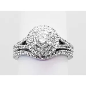 Rosy Blue ZEI 1.4 ctw Diamond Engagement Set 14k White Gold Size 6.75