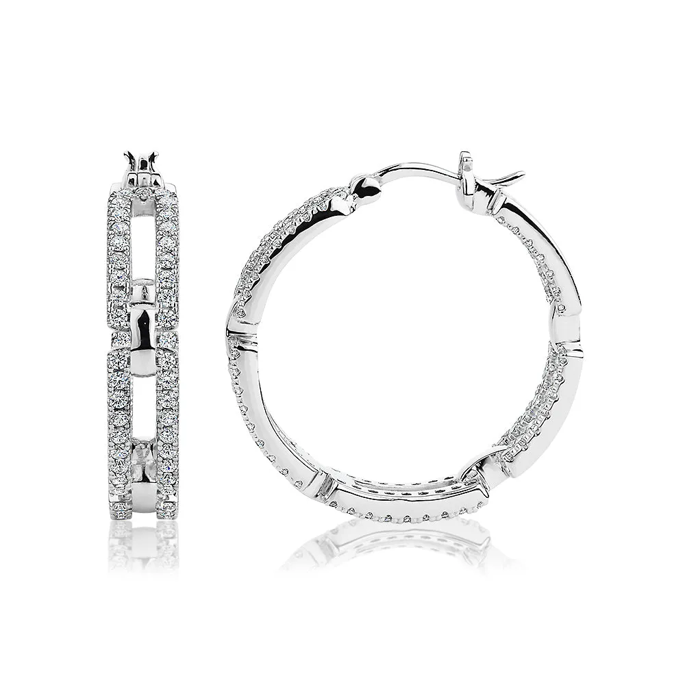 Round Brilliant hoop earrings with 1.66 carats* of diamond simulants in sterling silver