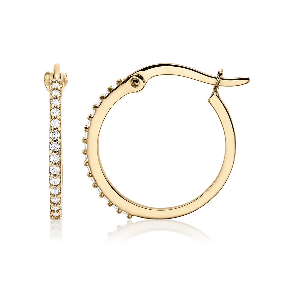 Round Brilliant hoop earrings with diamond simulants in 10 carat yellow gold