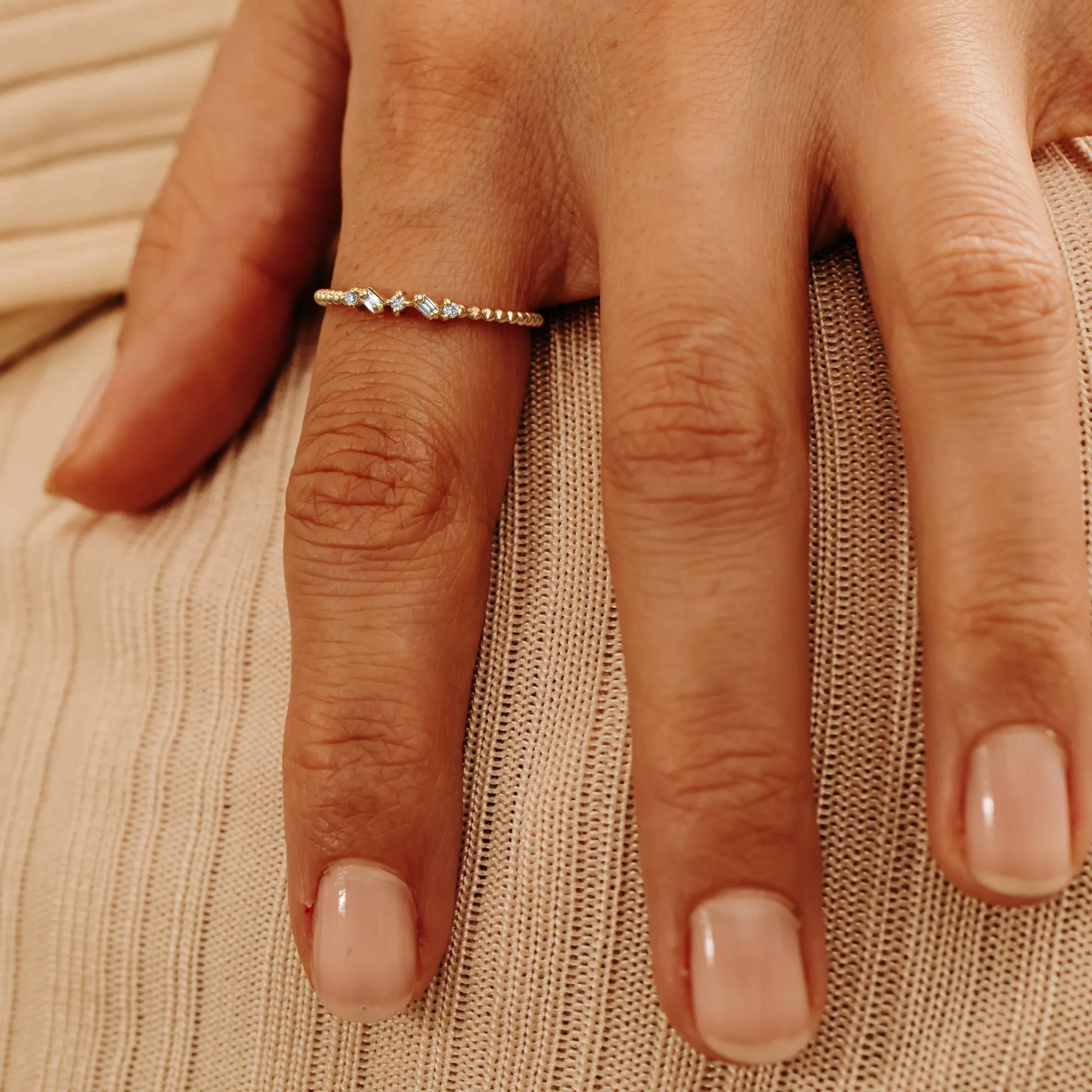 Sideways Diamond Beaded Ring, Avery