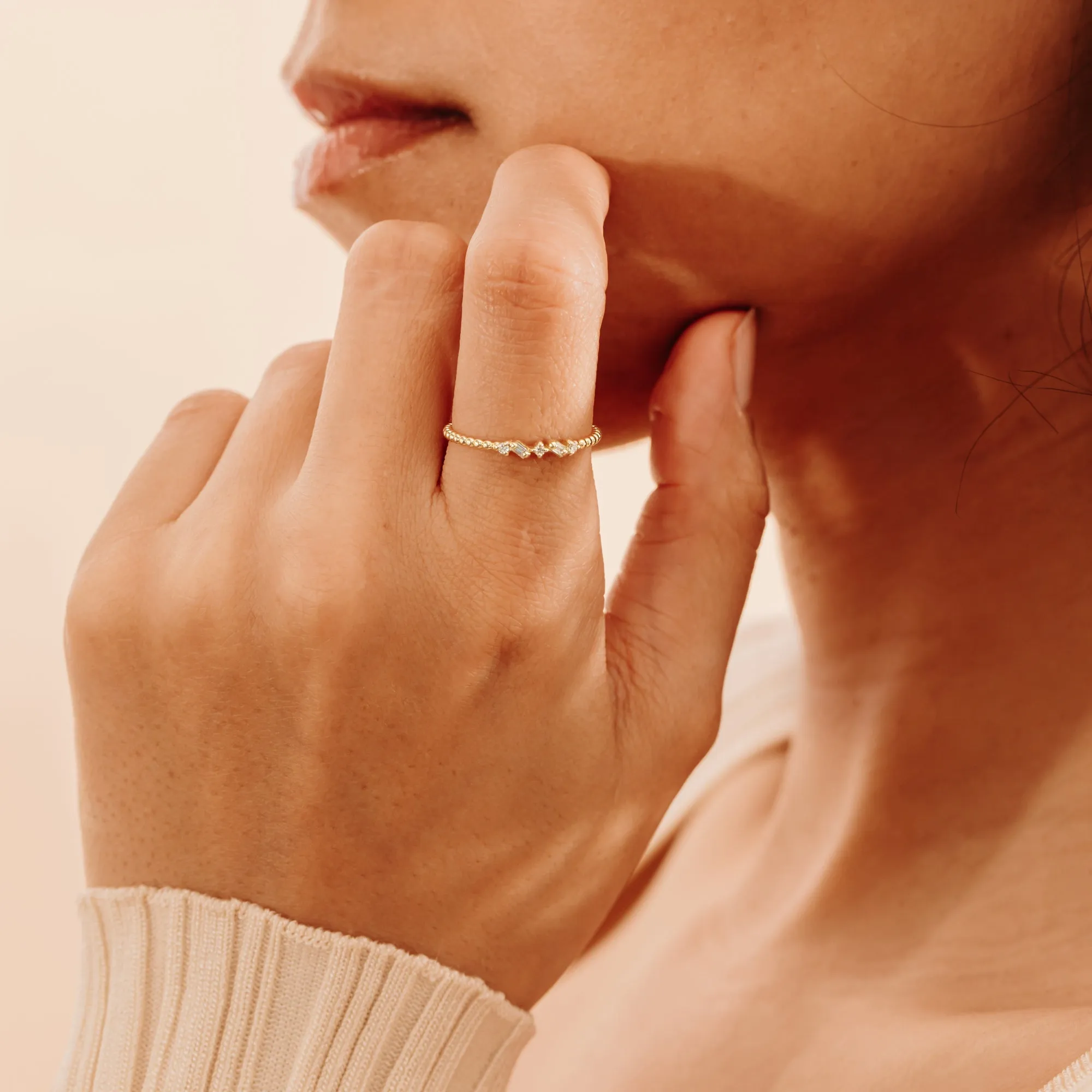 Sideways Diamond Beaded Ring, Avery