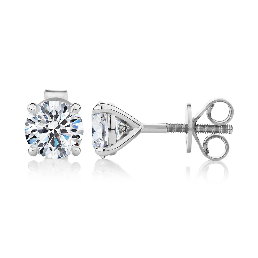 Signature Simulant Diamond 2.00 carat* TW round brilliant stud earrings in 14 carat white gold