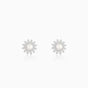 Silver Pearl Buttercup Studs