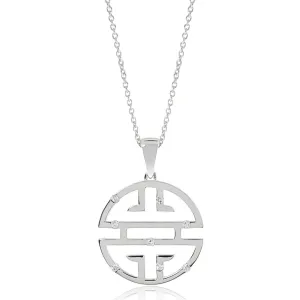 Silver Shou Pendant Necklace in White Sapphires