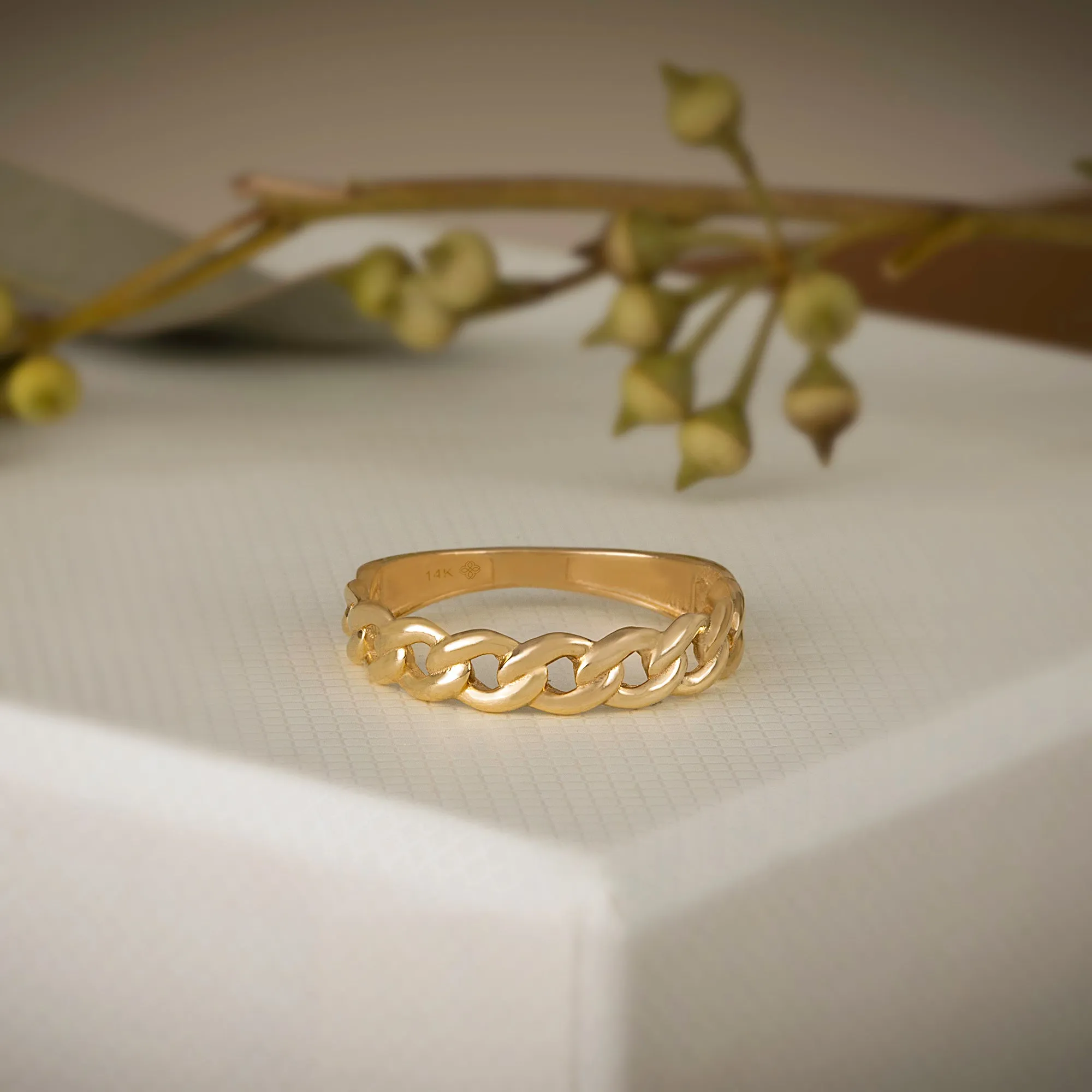 Solid 14k Gold Cuban Chain Ring, Cleo