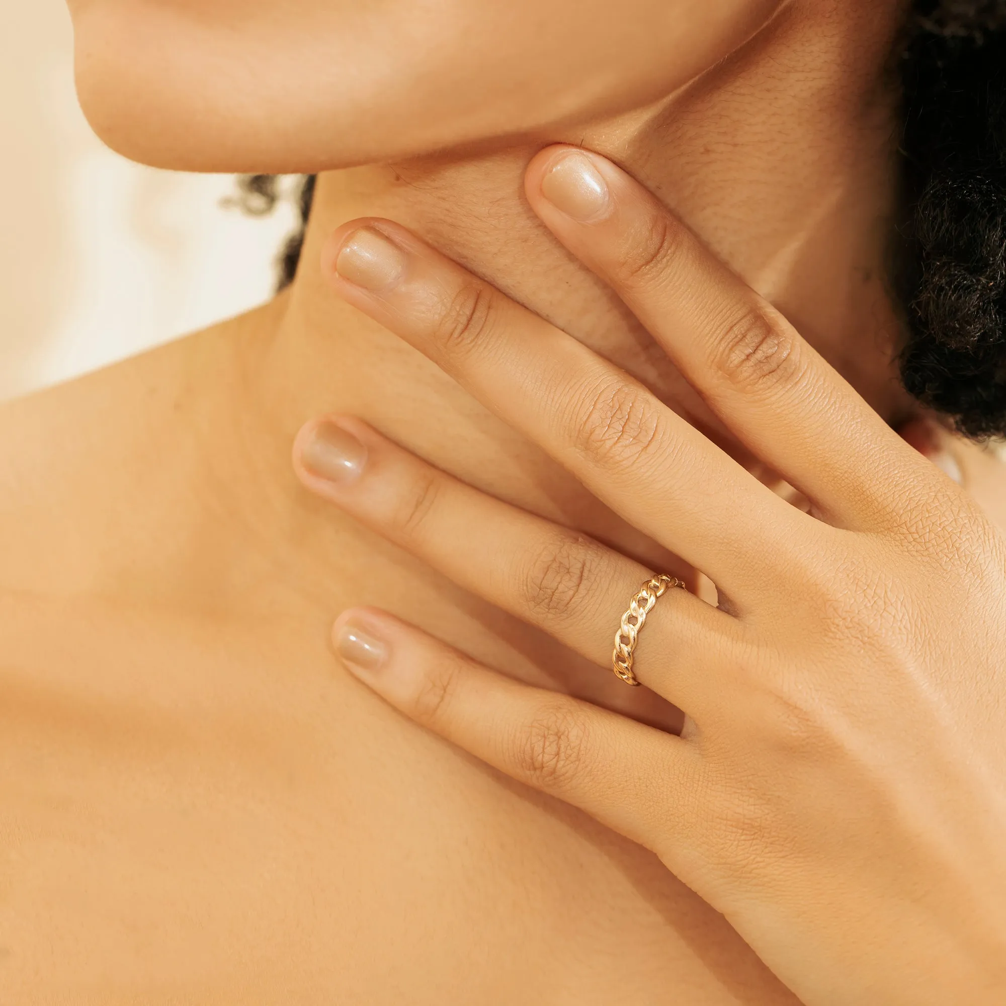 Solid 14k Gold Cuban Chain Ring, Cleo