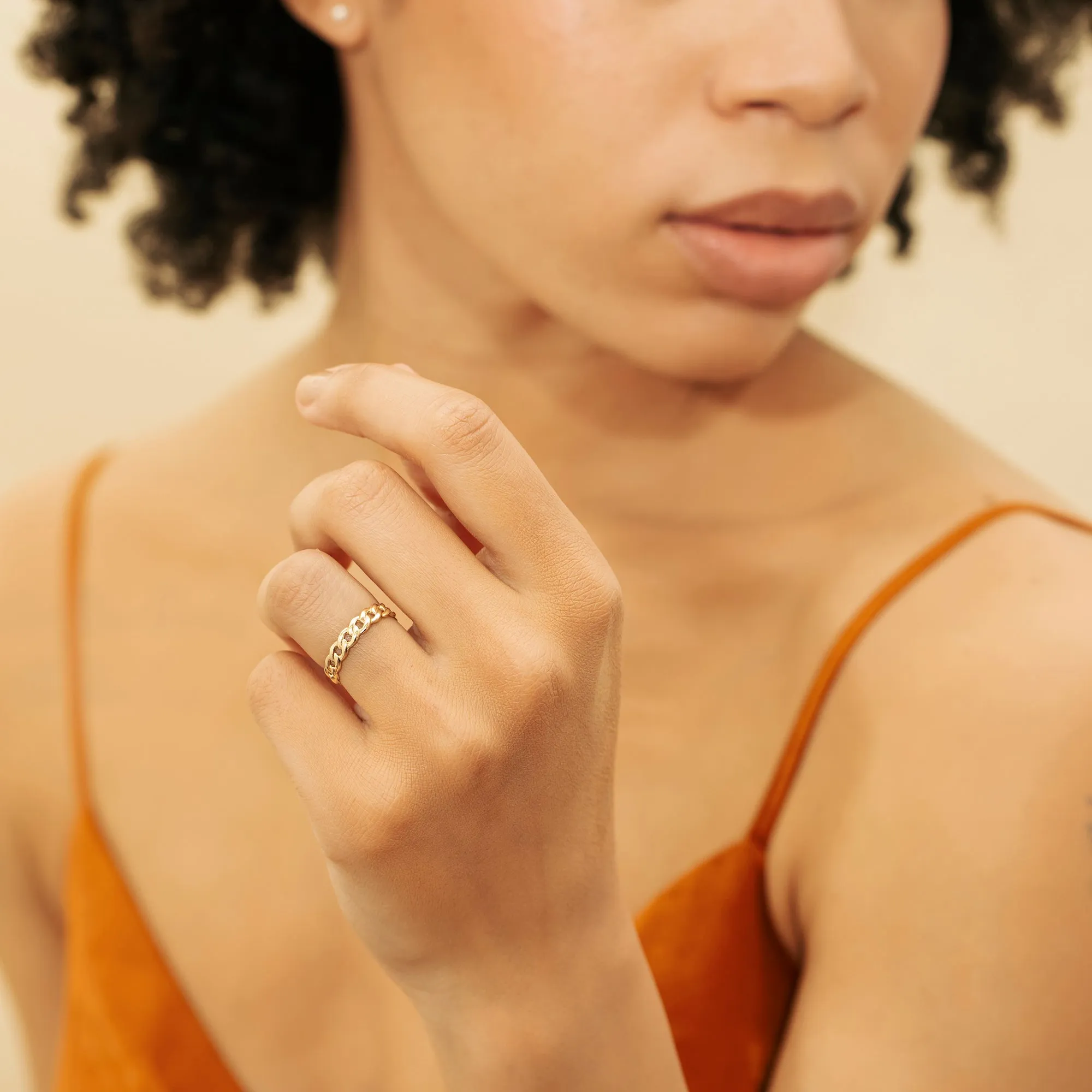 Solid 14k Gold Cuban Chain Ring, Cleo