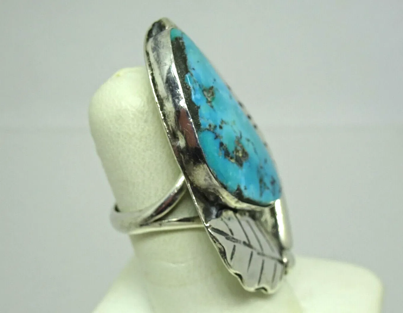 Southwestern Sterling Silver Turquoise Navajo Style Statement Ring, Size 5.5