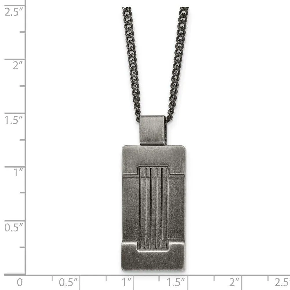 Stainless Steel Antiqued Dog Tag 22in Necklace