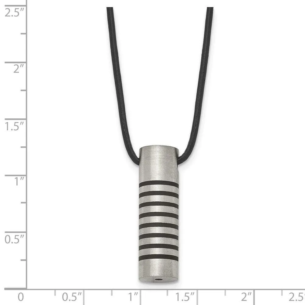 Stainless Steel Black Rubber Accent Leather Cord Necklace