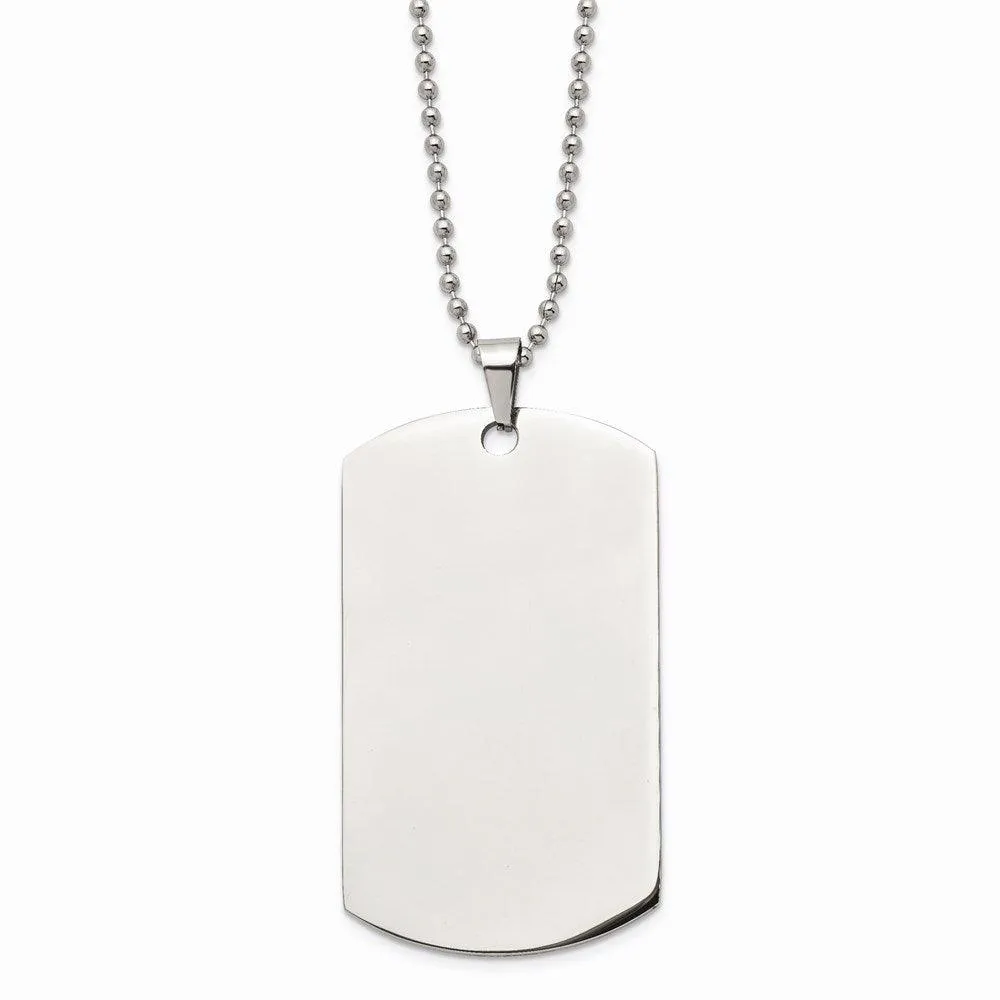 Stainless Steel Brushed & Polished Rounded Edge XLarge 2mm Dog Tag Necklace