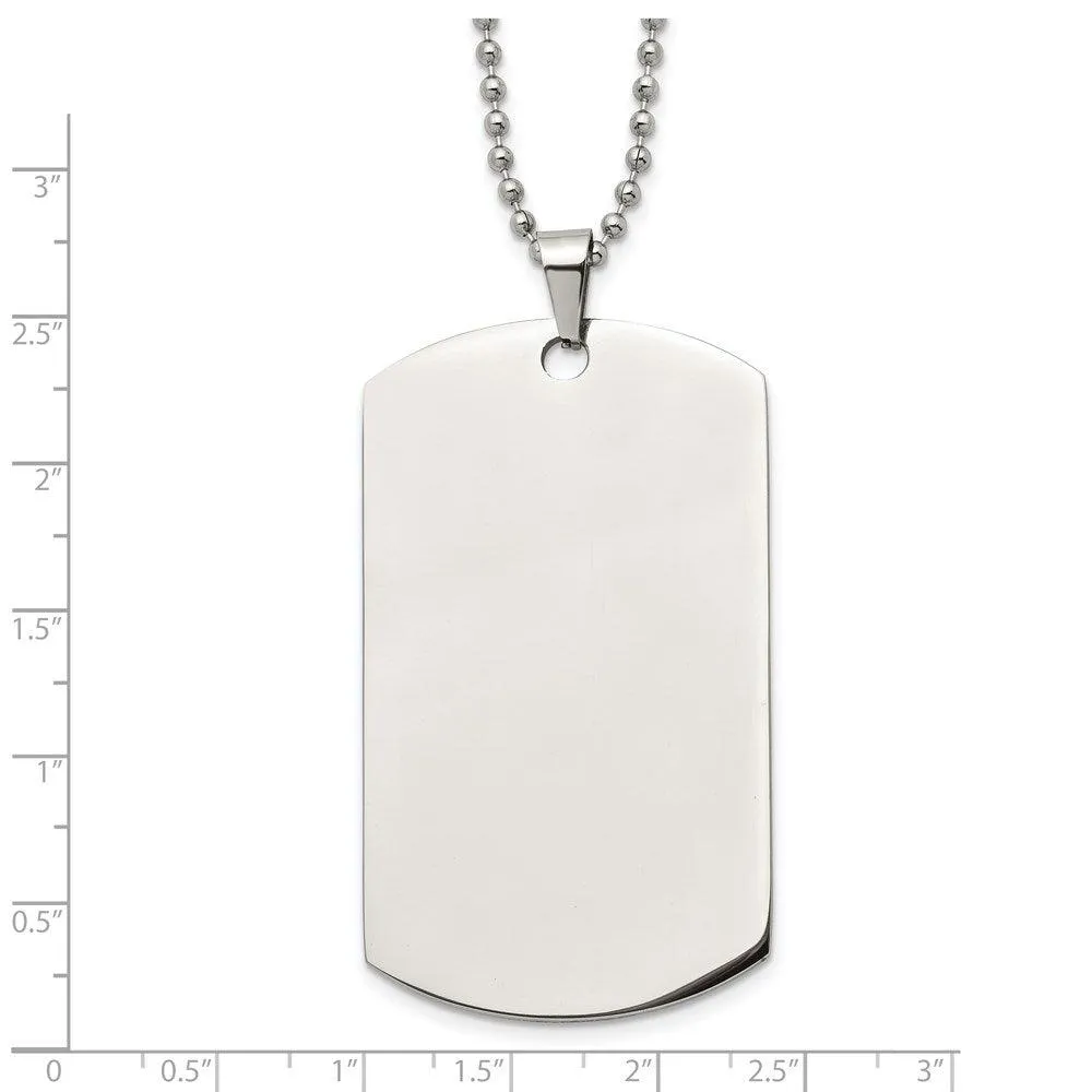 Stainless Steel Brushed & Polished Rounded Edge XLarge 2mm Dog Tag Necklace