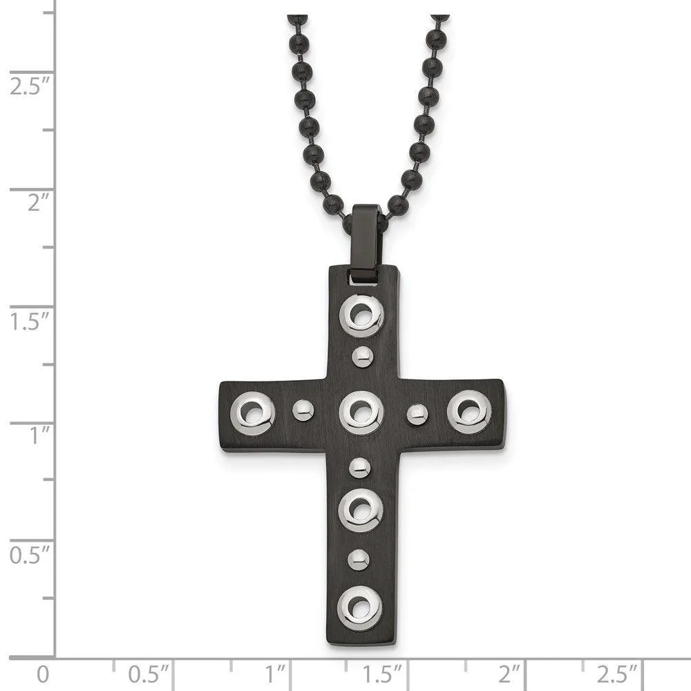 Stainless Steel Brushed and Polished Black IP-plated Cross Necklace