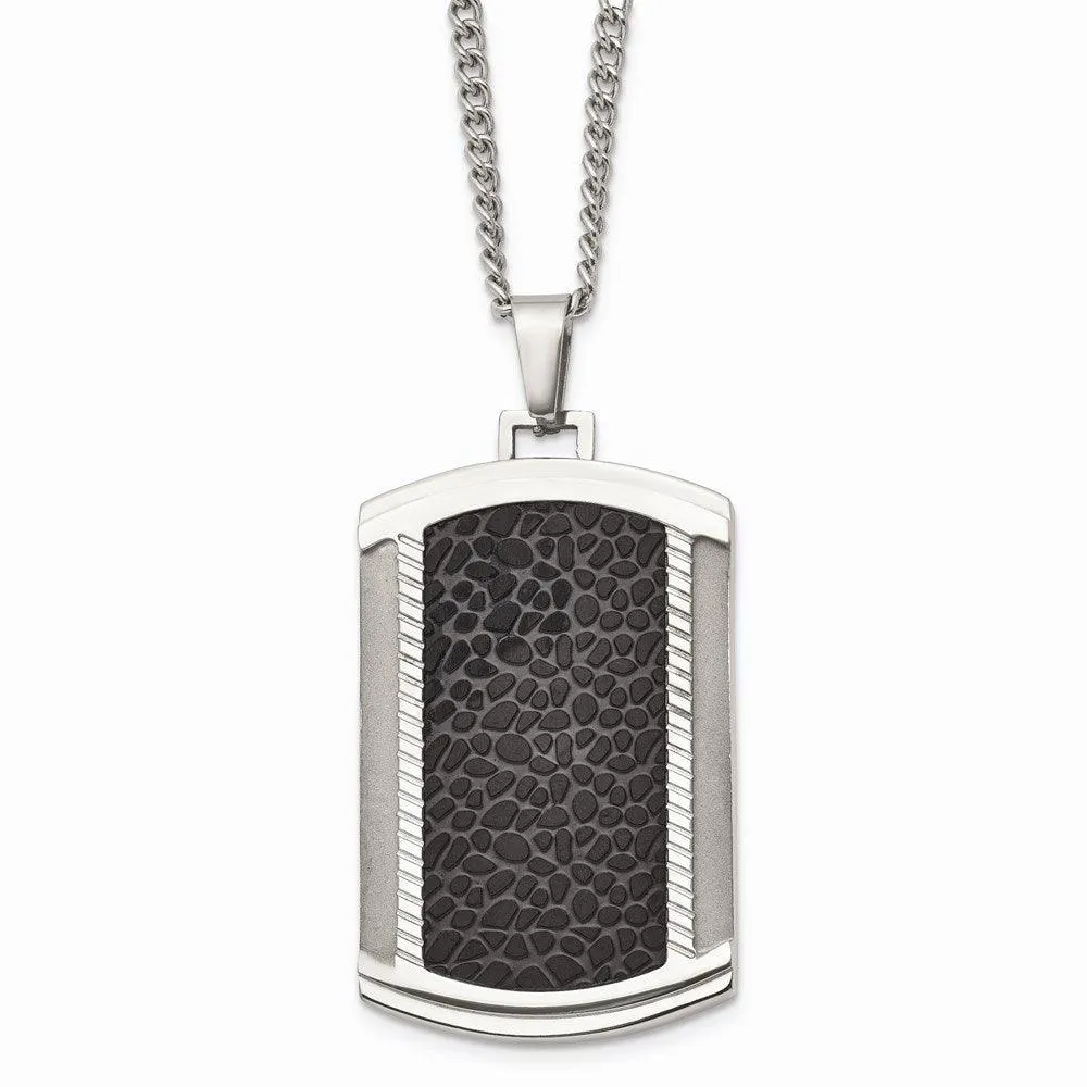 Stainless Steel Brushed and Polished Black IP-plated Dogtag Necklace