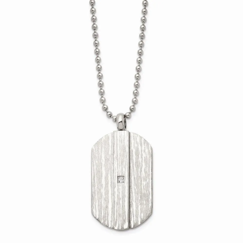 Stainless Steel Brushed and Polished w/CZ Necklace