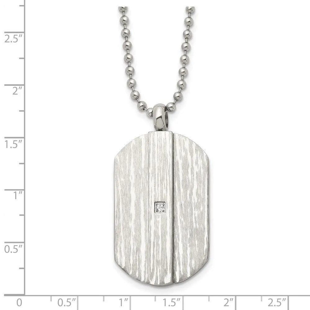 Stainless Steel Brushed and Polished w/CZ Necklace