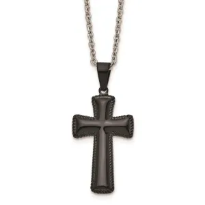 Stainless Steel Polished Black IP-plated Medium Pillow Cross Necklace