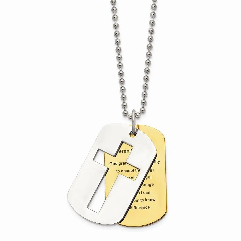Stainless Steel Polished Yellow IP-plated Serenity Prayer Necklace