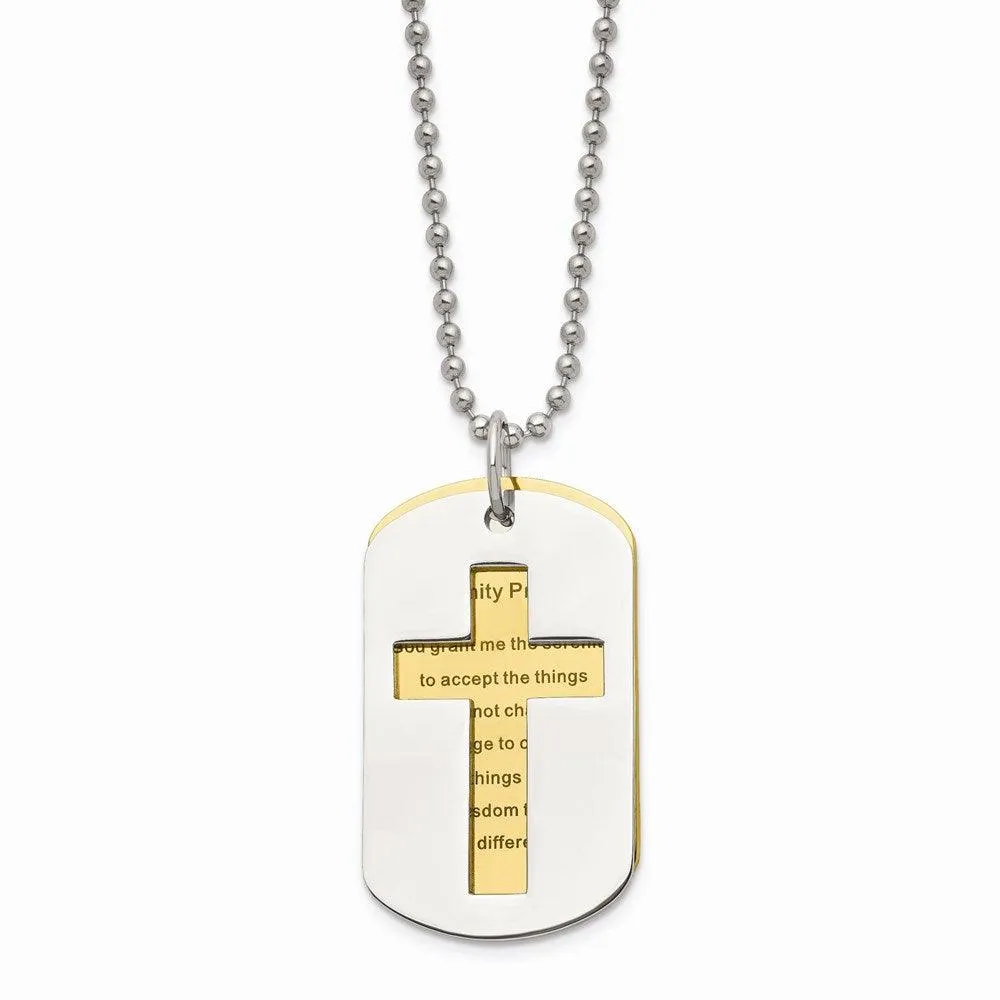 Stainless Steel Polished Yellow IP-plated Serenity Prayer Necklace