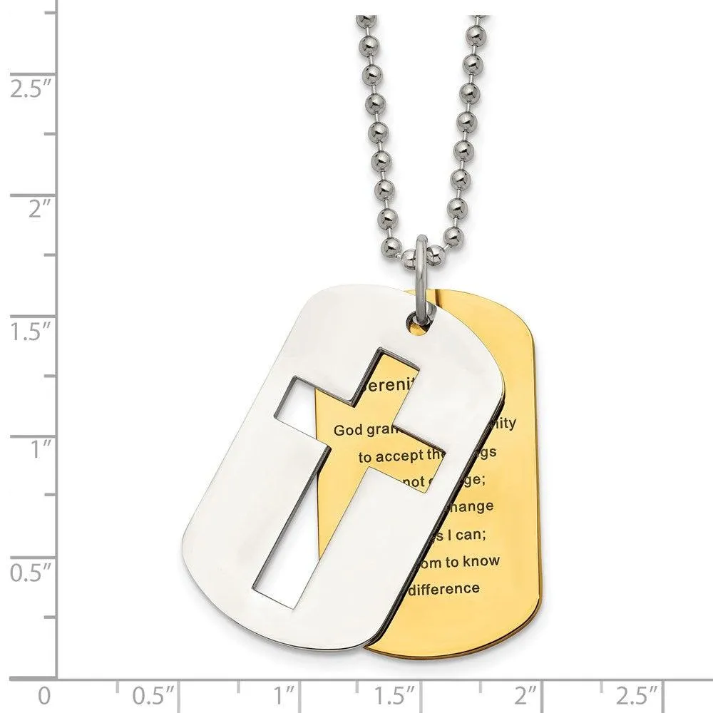 Stainless Steel Polished Yellow IP-plated Serenity Prayer Necklace