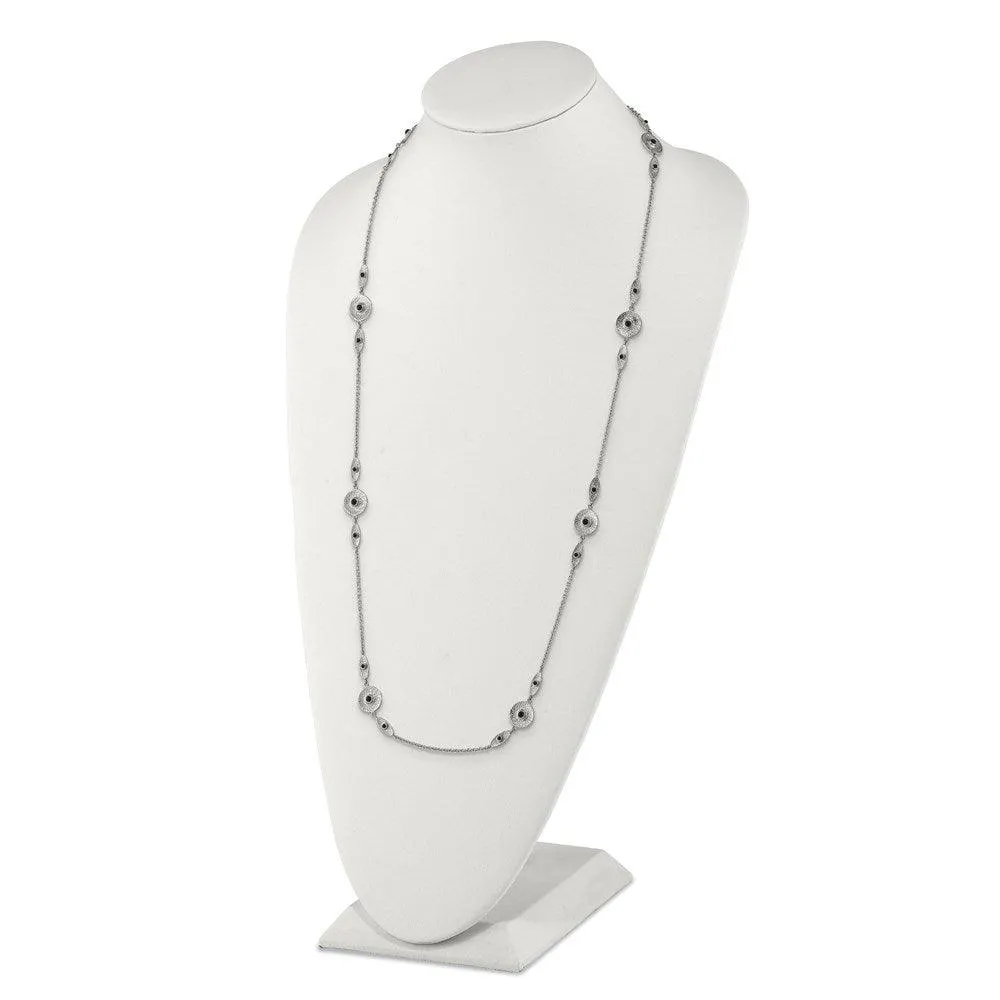 Stainless Steel Polished/Textured Black Onyx w/2in ext. Necklace