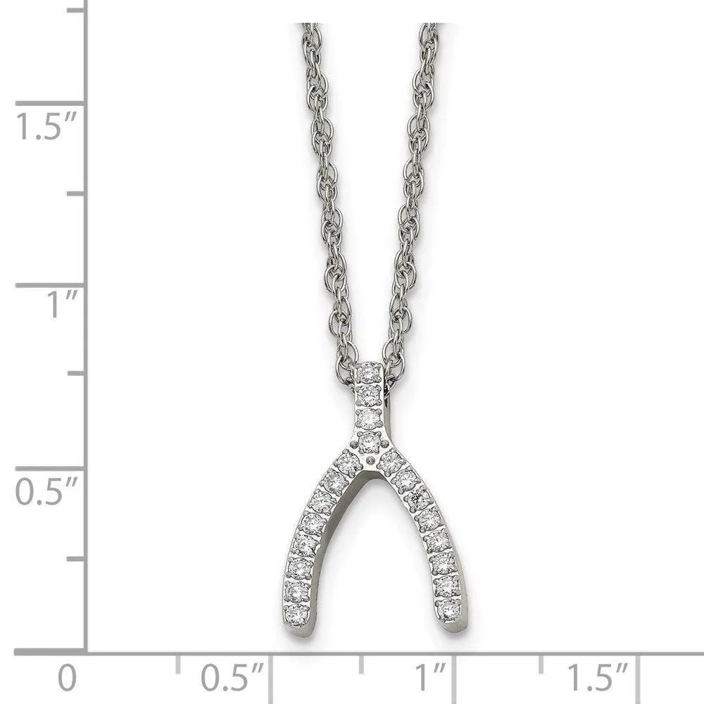 Stainless Steel w/CZ Wishbone Necklace