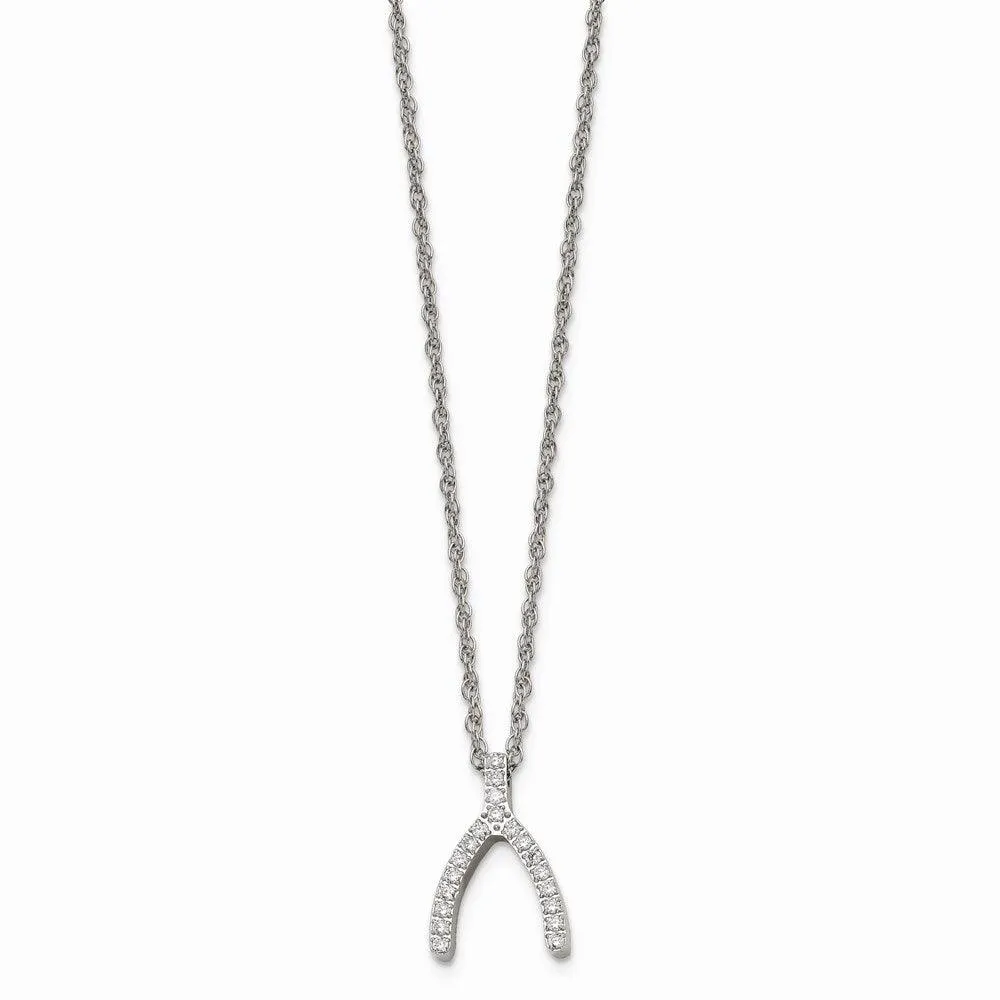 Stainless Steel w/CZ Wishbone Necklace